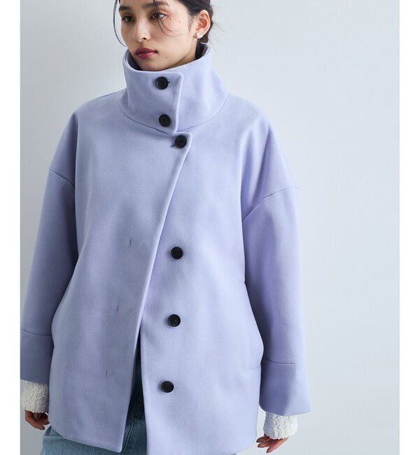 VIS「【静電気防止】ステン&スタンドカラージャージメルトンミドル丈コート」|ステンカラーコート|
