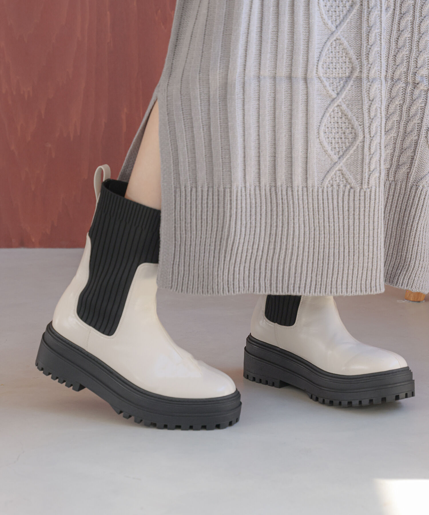 Juze「【抗菌防臭】タンクソールサイドニットブーツ」|その他|オフホワイト(15)