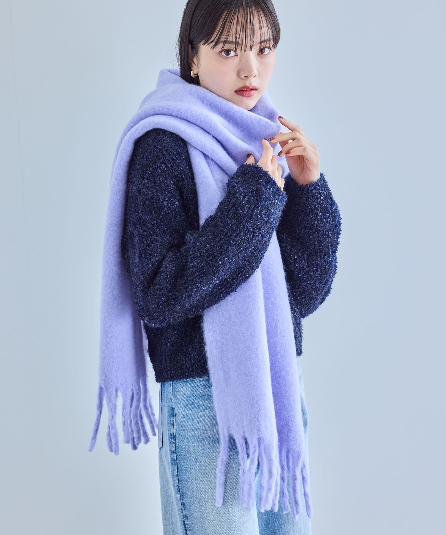 VIS「【リサイクルポリ】ふわふわ太フリンジマフラー」|マフラー|