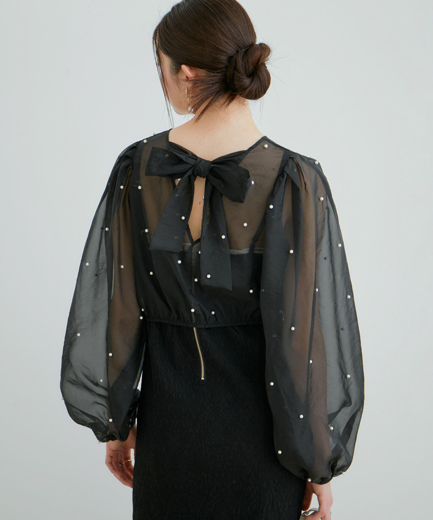 VIS「【新色追加】【VIS DRESS】チュールパールブラウス＆ジャガードワンピースセット」|ドレス|