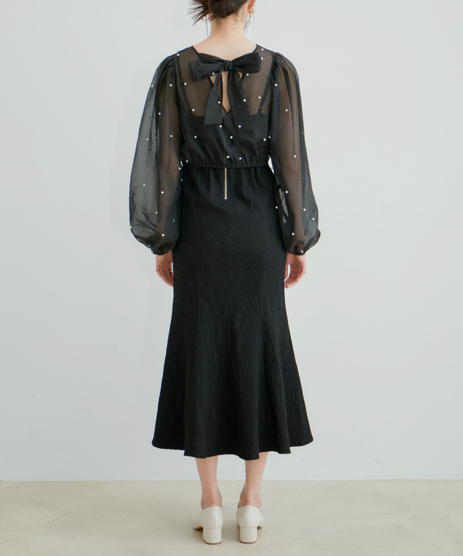 VIS「【新色追加】【VIS DRESS】チュールパールブラウス＆ジャガードワンピースセット」|ドレス|