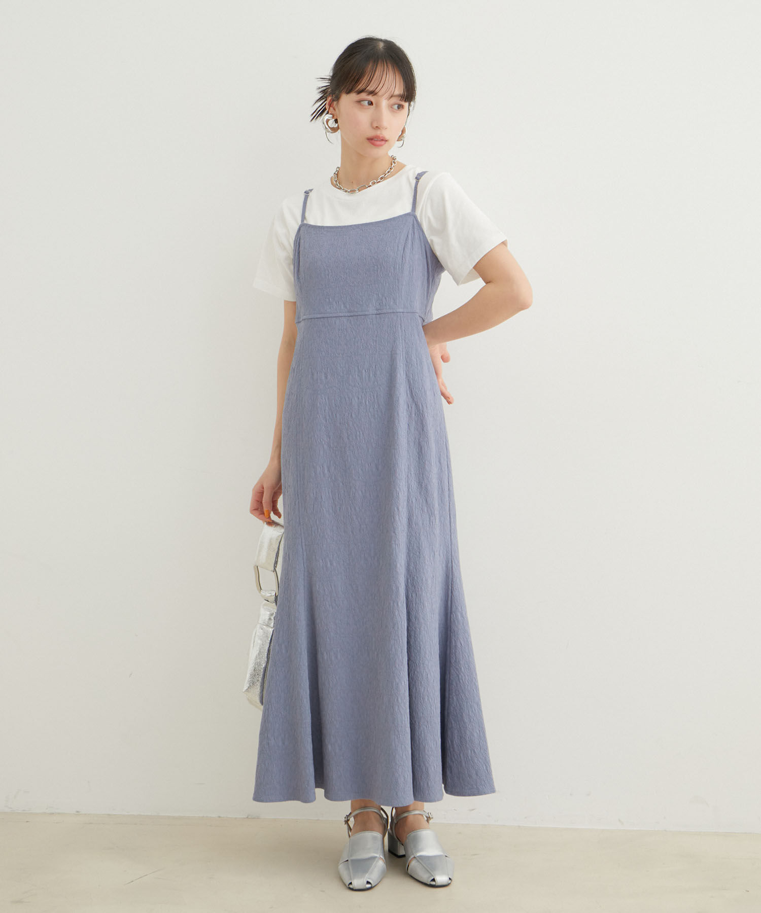 VIS「【新色追加】【VIS DRESS】チュールパールブラウス＆ジャガードワンピースセット」|ドレス|