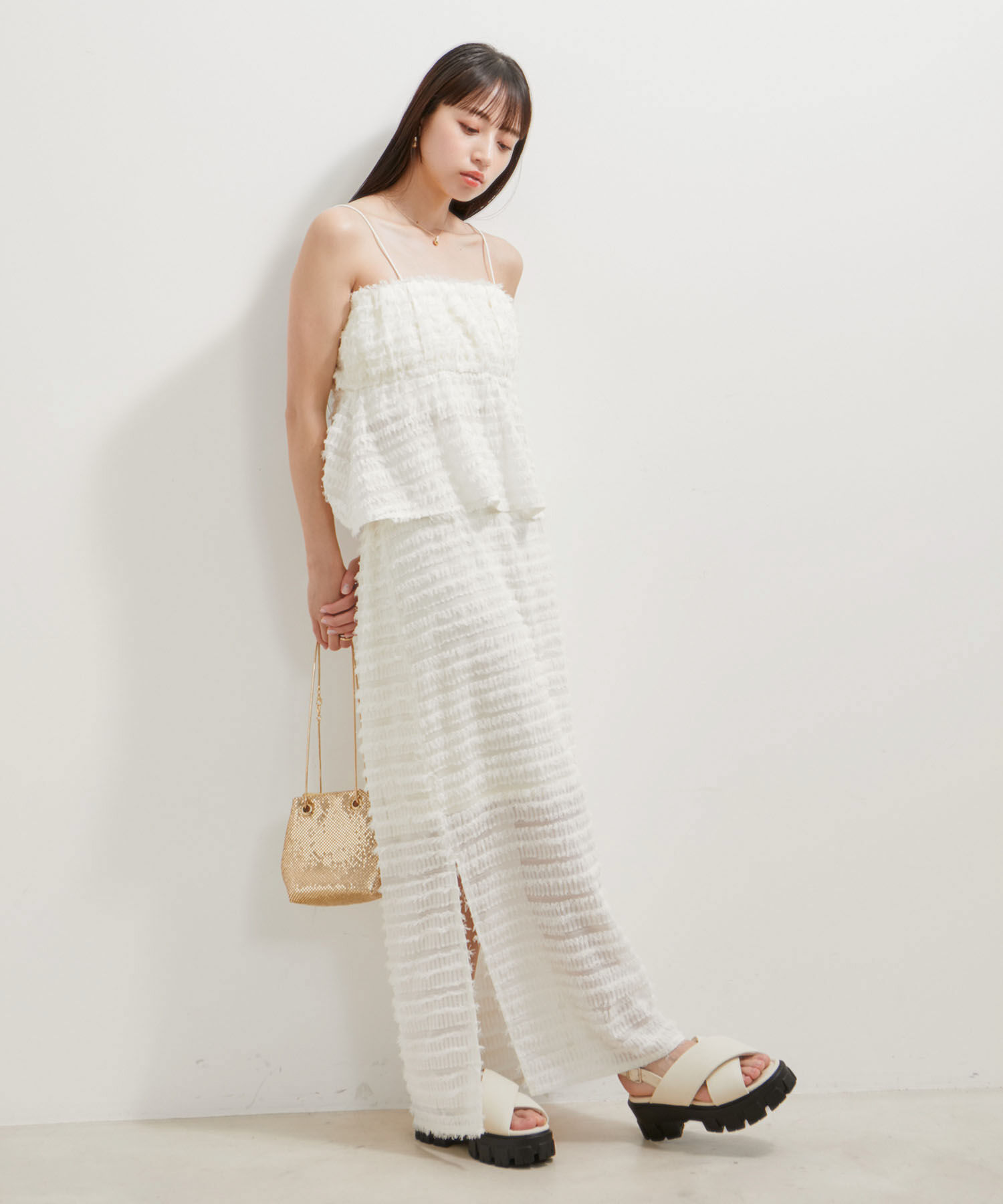 VIS「【洗える】フリンジジャガードビスチェ」|キャミソール|