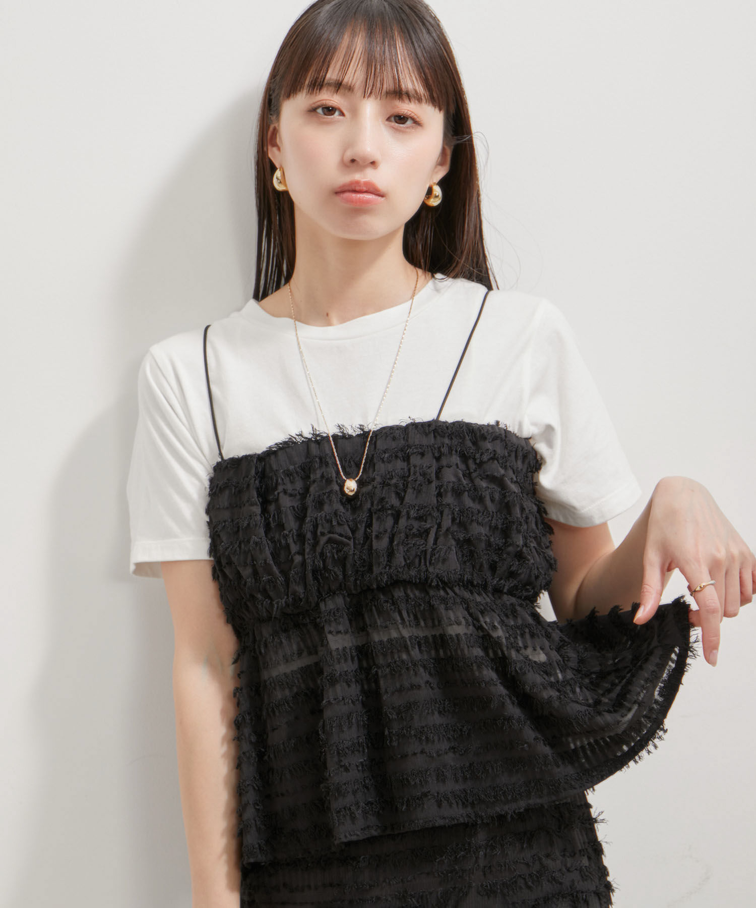 VIS「【洗える】フリンジジャガードビスチェ」|キャミソール|
