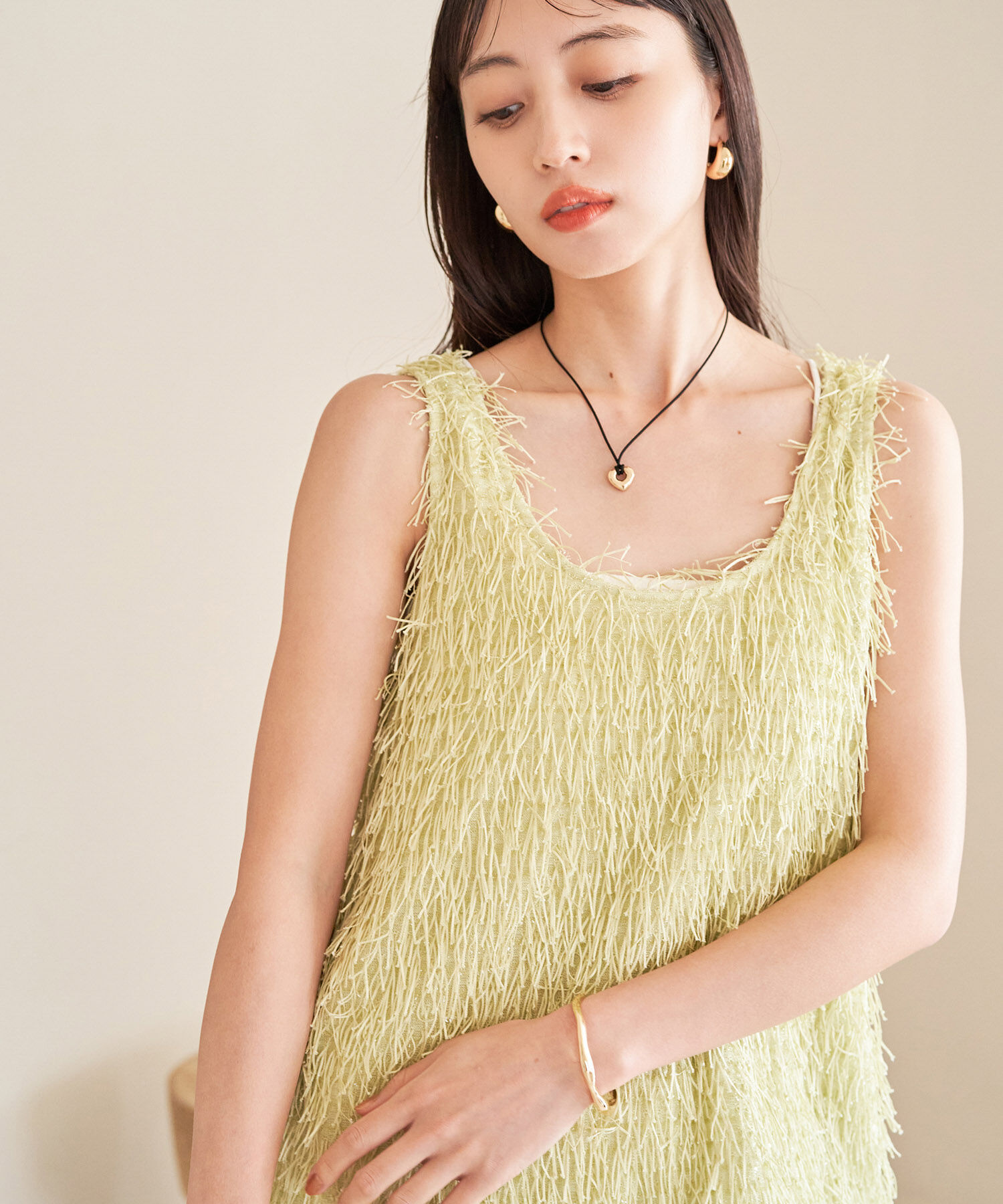 VIS「【前後2WAY】ラメフリンジジャガードノースリーブトップス」|その他|