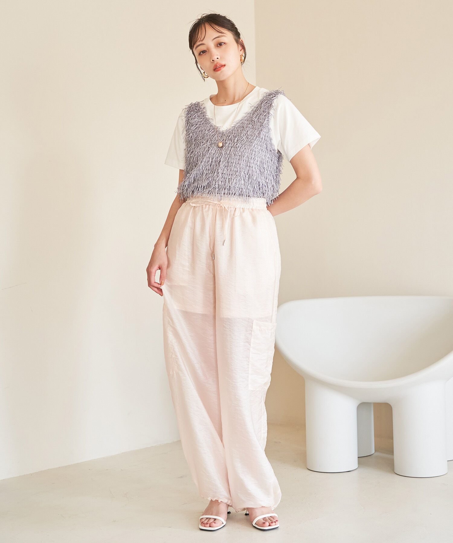 VIS「【前後2WAY】ラメフリンジジャガードノースリーブトップス」|その他|