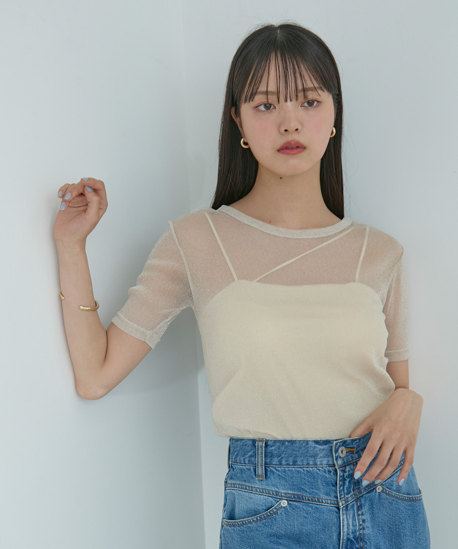 VIS「【洗える】シアーラメレイヤードTシャツ」|Tシャツ・カットソー|