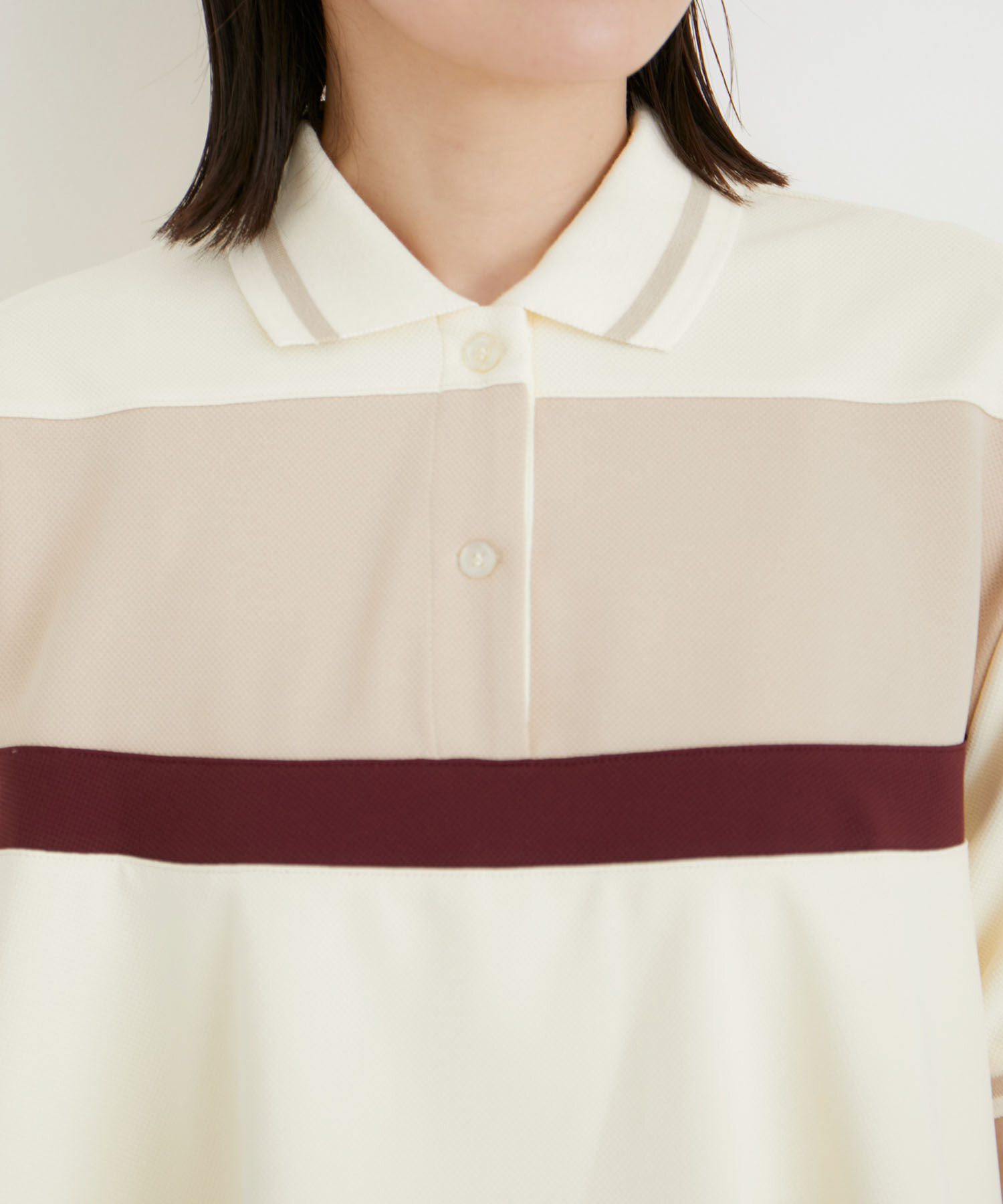 VIS「【洗える】裾フレアポロトップス」|ポロシャツ|