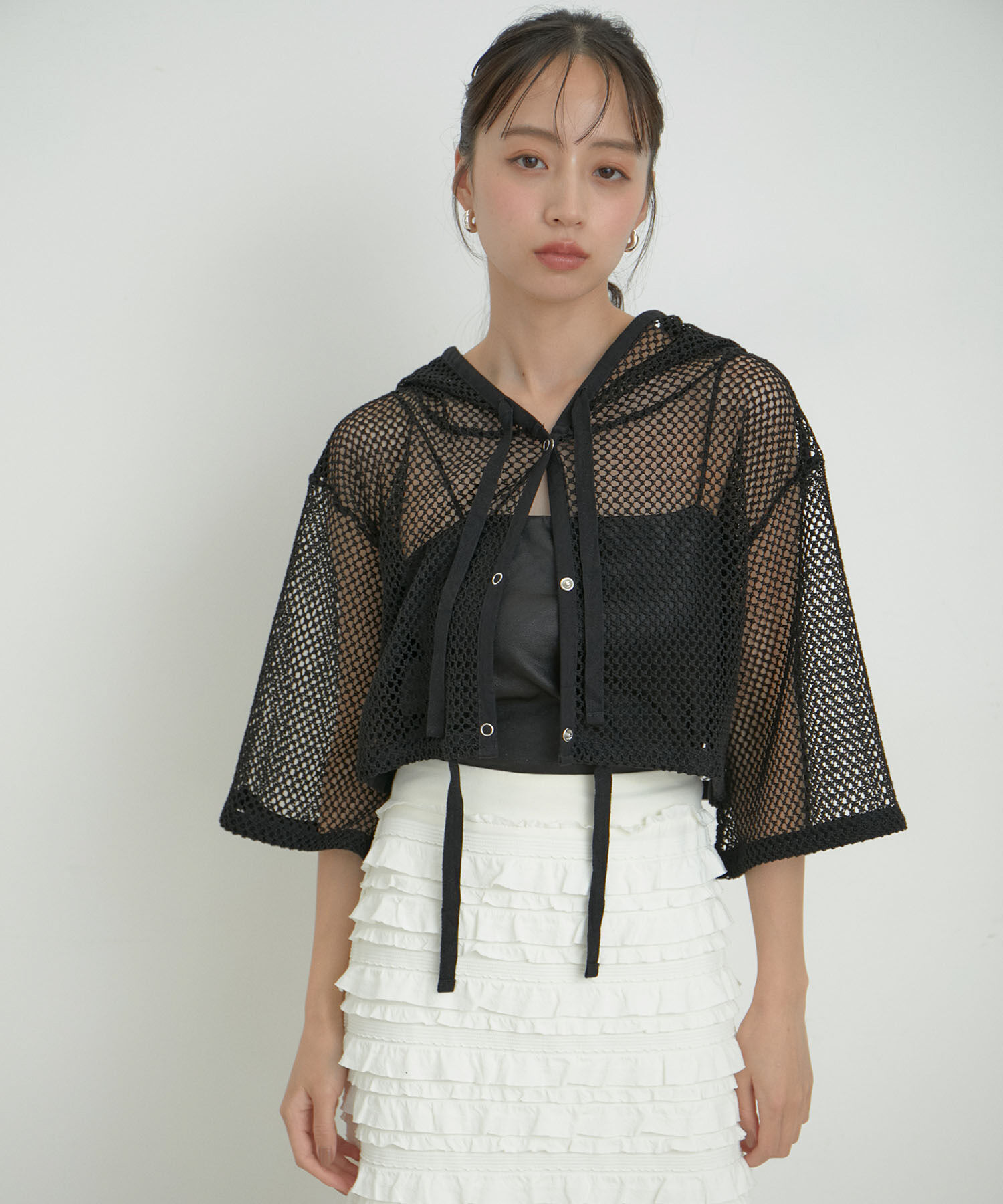 VIS「【洗える】メッシュフーテッドカーディガン」|カーディガン|ブラック(01)