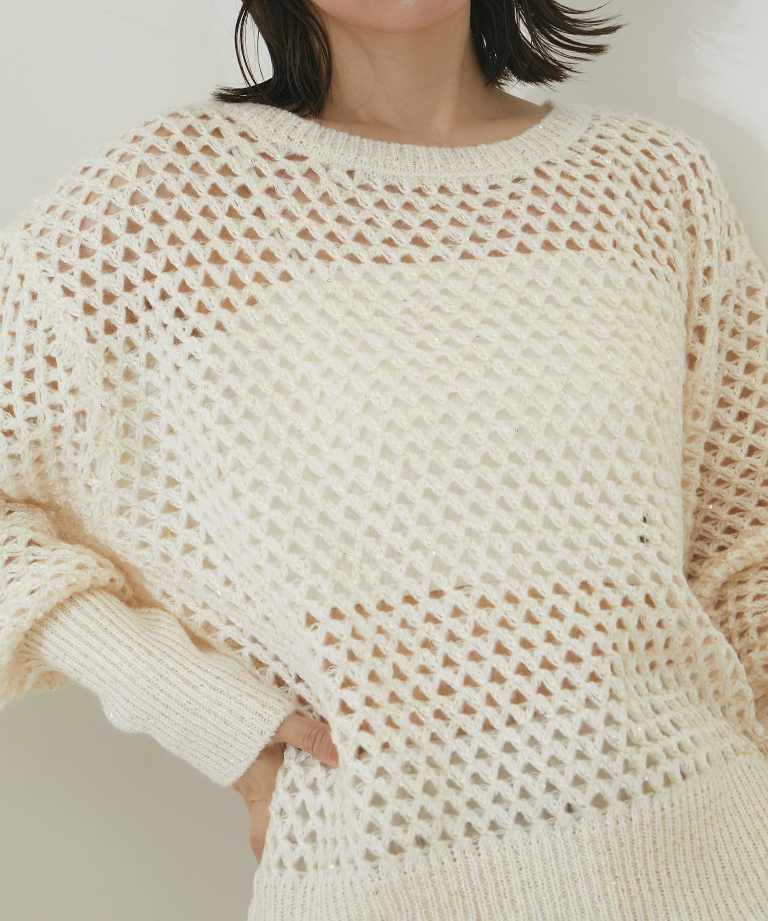 VIS「モヘアライクメッシュスパンコールニットプルオーバー」|ニット・セーター|