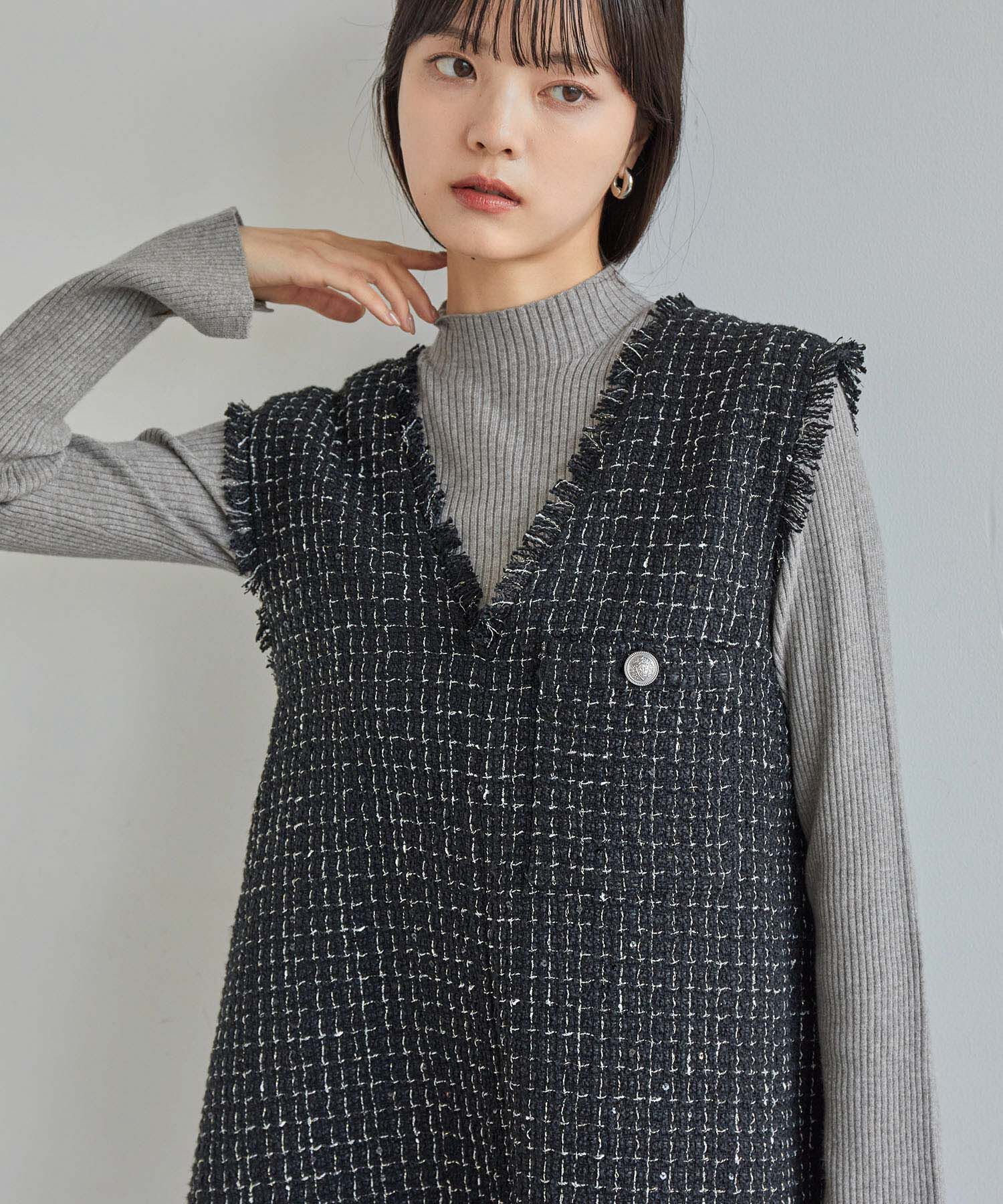 VIS「【新色追加】リブニットプチハイネックプルオーバー【低身長向けサイズ有】」|ニット・セーター|