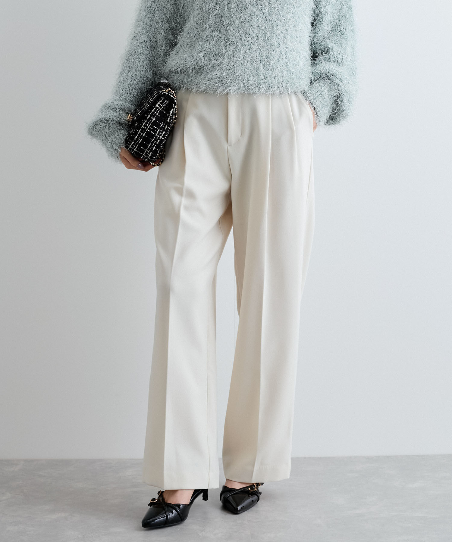 VIS「【新色追加】【美easy】ウーリッシュ2タックワイド/スラックスパンツ【洗える】」|スラックス|