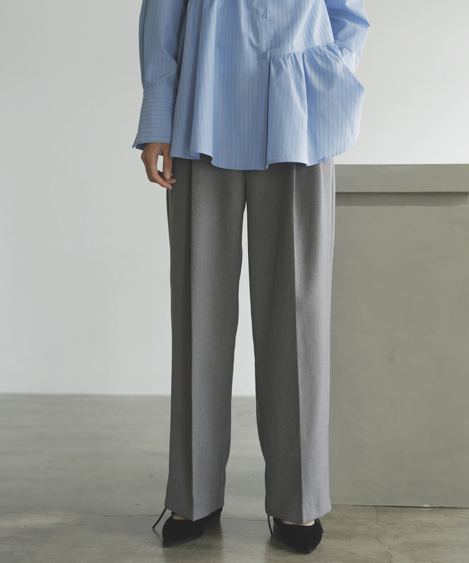 VIS「【新色追加】【美easy】ウーリッシュ2タックワイド/スラックスパンツ【洗える】」|スラックス|