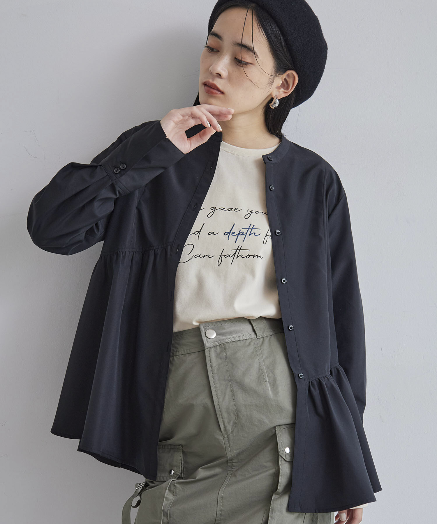 VIS「【洗える】アシンメトリーフレアーシャツ」|シャツ・ブラウス|ブラック(01)