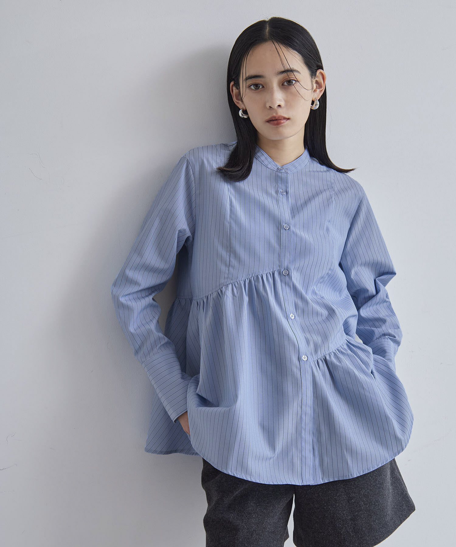 VIS「【洗える】アシンメトリーフレアーシャツ」|シャツ・ブラウス|ブルー系(46)