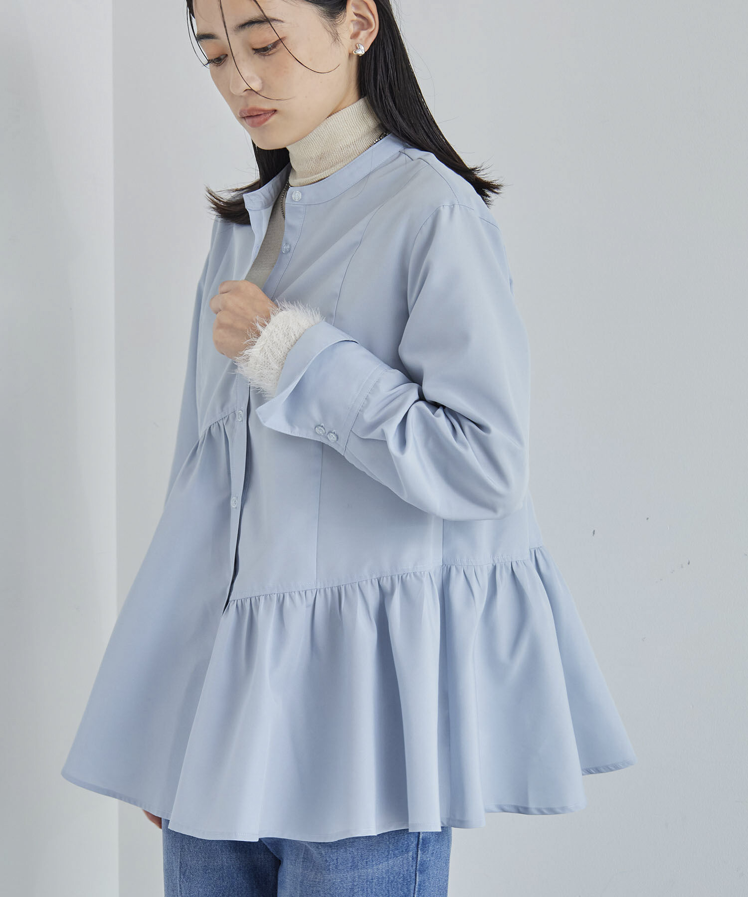 VIS「【洗える】アシンメトリーフレアーシャツ」|シャツ・ブラウス|サックス(48)