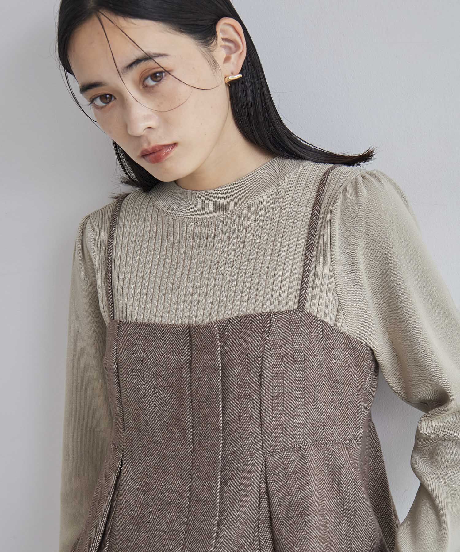 VIS「【SET】ビスチェセット裾ミニフリルリブニットワンピース」|ワンピース|