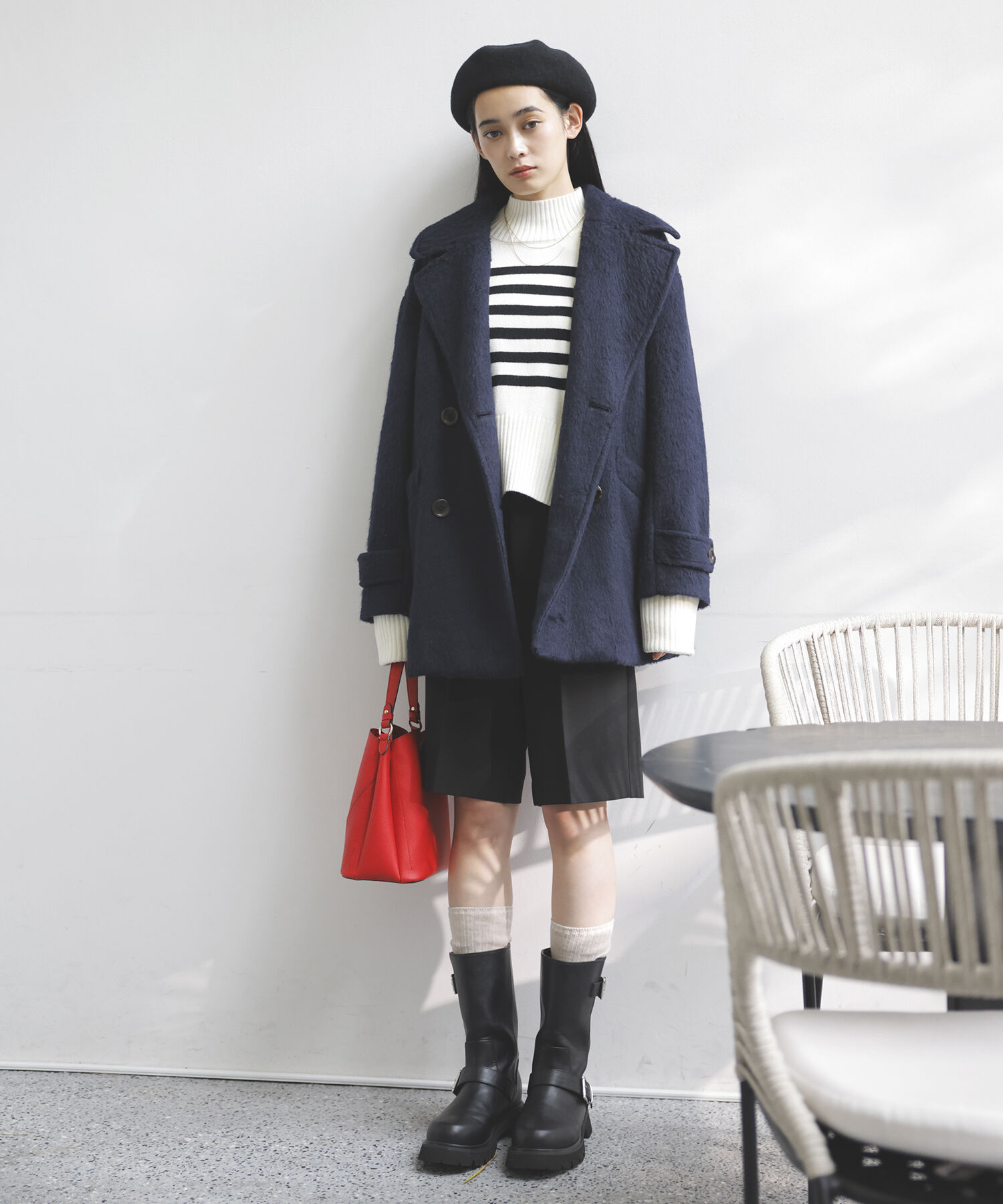 VIS「シャギーミディ丈Pコート」|ピーコート|