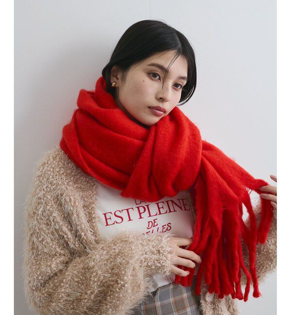 VIS「ふっくら柔らか無地フリンジストール」|ストール|赤メイン