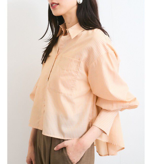 VIS「【防シワ/接触冷感/洗える】ボリュームスリーブショート丈シアーシャツ」|シャツ・ブラウス|