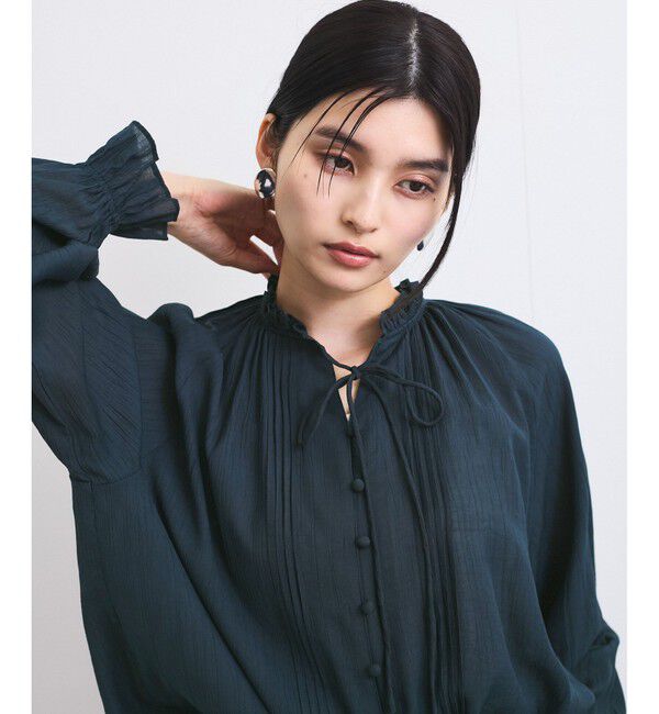 VIS「【洗える】ピンタックスタンドカラーフリルブラウス」|シャツ・ブラウス|