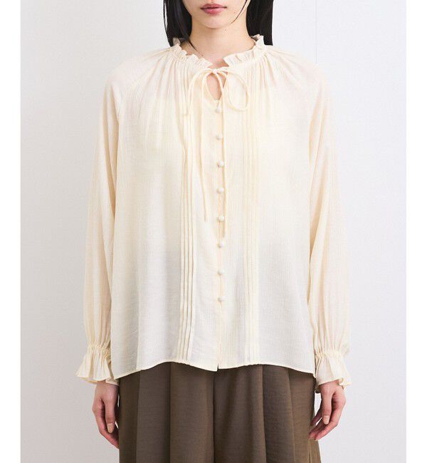 VIS「【洗える】ピンタックスタンドカラーフリルブラウス」|シャツ・ブラウス|