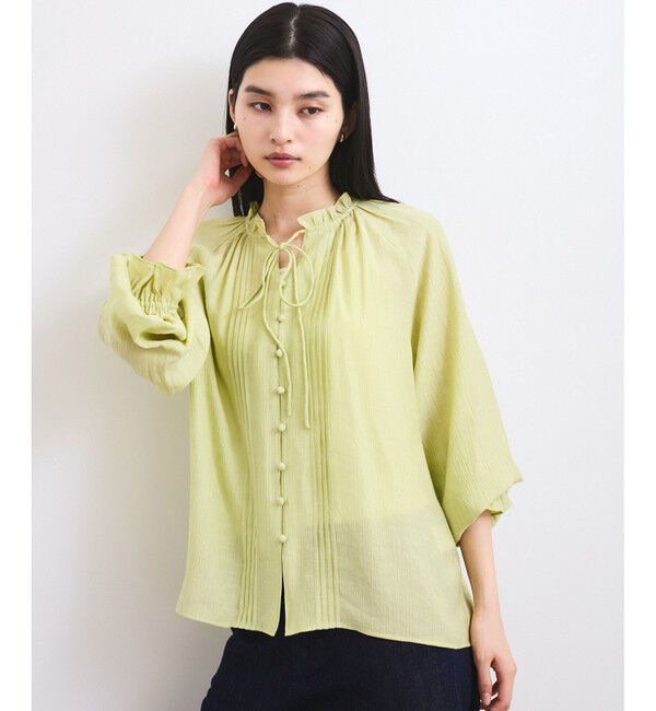 VIS「【洗える】ピンタックスタンドカラーフリルブラウス」|シャツ・ブラウス|
