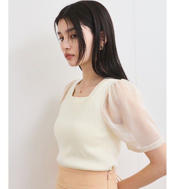 VIS「【洗える】スクエアネックシアーハーフスリーブニット」|ニット・セーター|