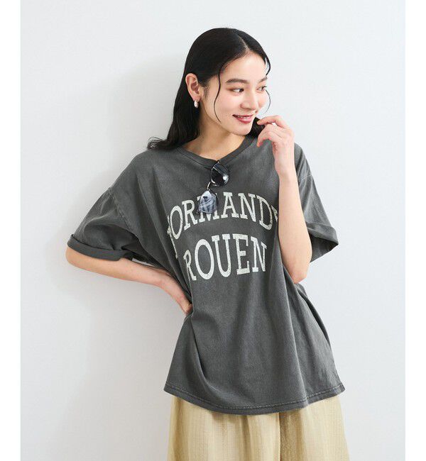 VIS「ピグメント加工プリントビッグTシャツ」|Tシャツ・カットソー|チャコール(06)