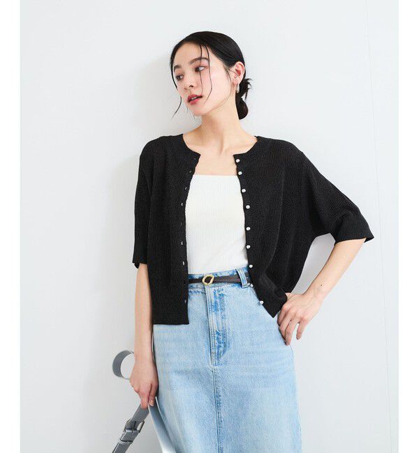 VIS「【WEB限定】多釦ハーフスリーブサマーニットカーディガン」|カーディガン|