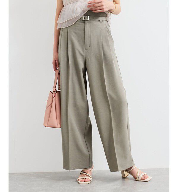 VIS「【新色追加】【防シワ/接触冷感】ベルトディテールタックワイドスラックスパンツ」|スラックス|