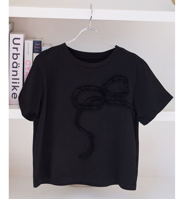 VIS「フリルテープ刺繍アソートTシャツ」|Tシャツ・カットソー|ブラック(01)