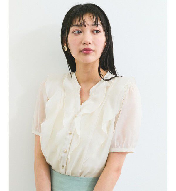 VIS「【洗える】シアーラッフル半袖ブラウス」|シャツ・ブラウス|