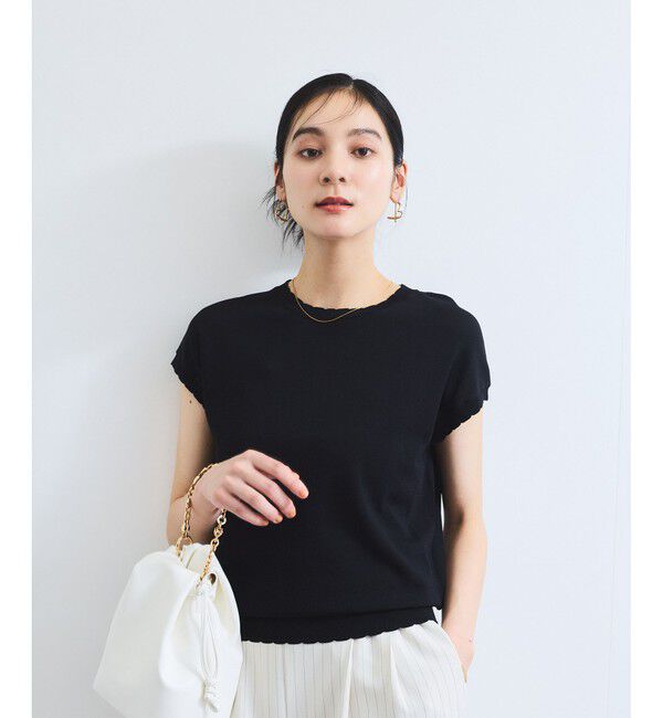 VIS「【WEB限定】パールフリルリブサマー半袖ニット」|ニット・セーター|