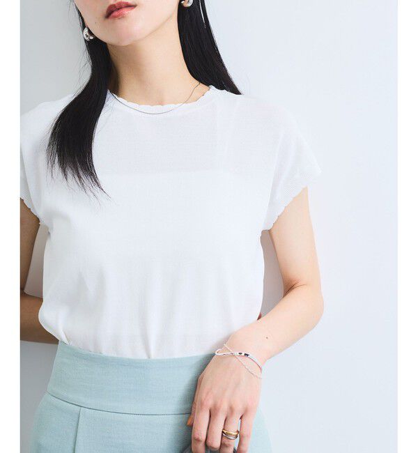 VIS「【WEB限定】パールフリルリブサマー半袖ニット」|ニット・セーター|ホワイト(10)