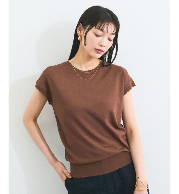 VIS「【WEB限定】パールフリルリブサマー半袖ニット」|ニット・セーター|