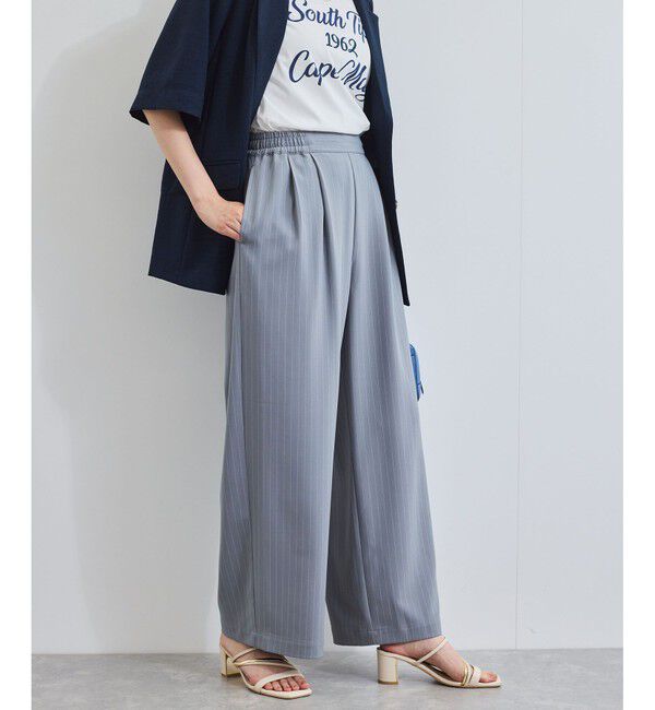 VIS「【接触冷感/UVケア】ピンストライプリラックスワイドパンツ」|チノ|グレー(07)