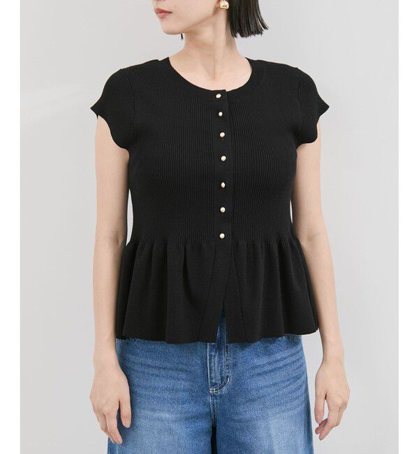 VIS「【アンチピリング/洗える】美SMARTショートスリーブペプラムニット」|ニット・セーター|