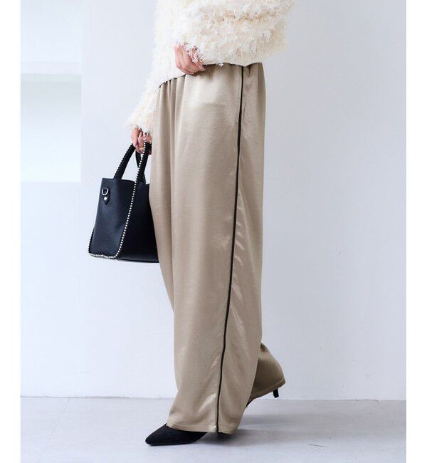 VIS「【WEB/一部店舗限定】配色サイドラインサテンイージーパンツ」|チノ|ベージュ(27)