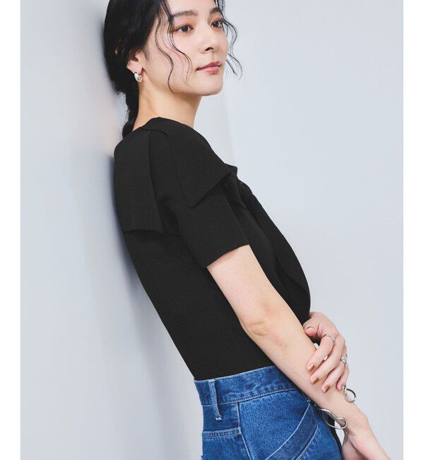 VIS「【WEB限定】【骨格で選べる2タイプ】オフショル風リボン半袖ニット」|ニット・セーター|