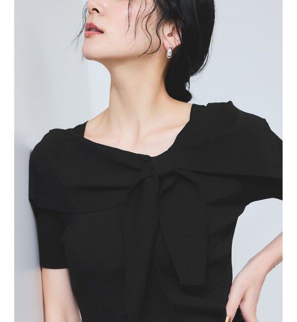 VIS「【WEB限定】【骨格で選べる2タイプ】オフショル風リボン半袖ニット」|ニット・セーター|