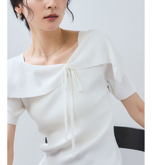 VIS「【WEB限定】【骨格で選べる2タイプ】オフショル風リボン半袖ニット」|ニット・セーター|