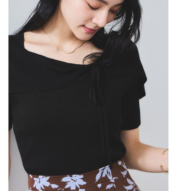 VIS「【WEB限定】【骨格で選べる2タイプ】オフショル風リボン半袖ニット」|ニット・セーター|