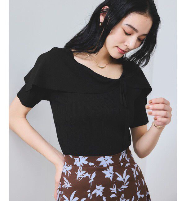 VIS「【WEB限定】【骨格で選べる2タイプ】オフショル風リボン半袖ニット」|ニット・セーター|ブラック系(02)