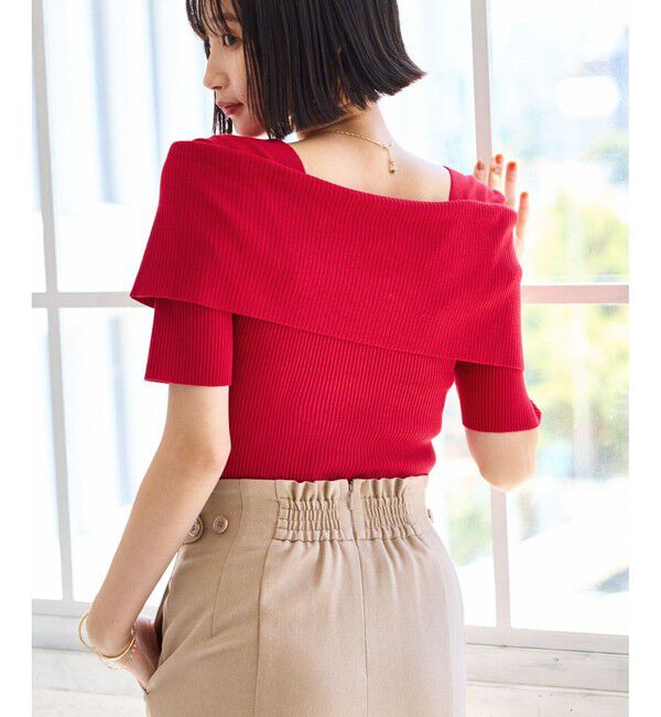 VIS「ビックカラーオフショルハーフスリーブニット」|ニット・セーター|