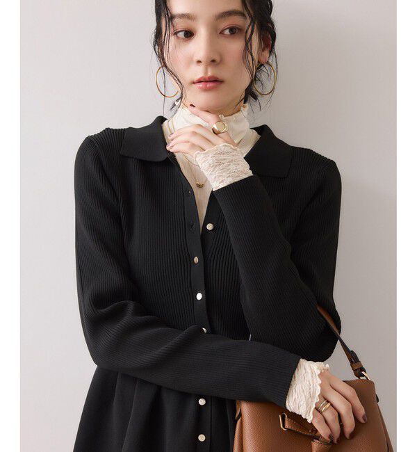 VIS「【洗える】襟付きペプラムカーディガン」|カーディガン|ブラック(01)