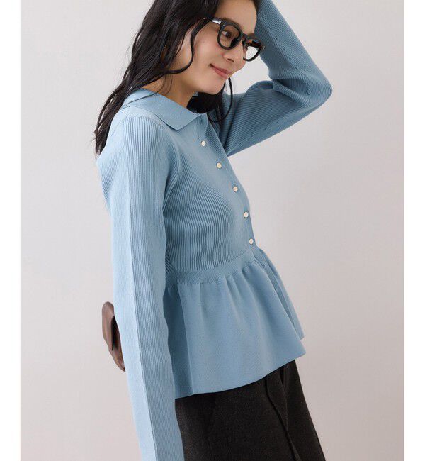 VIS「【洗える】襟付きペプラムカーディガン」|カーディガン|