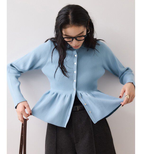 VIS「【洗える】襟付きペプラムカーディガン」|カーディガン|