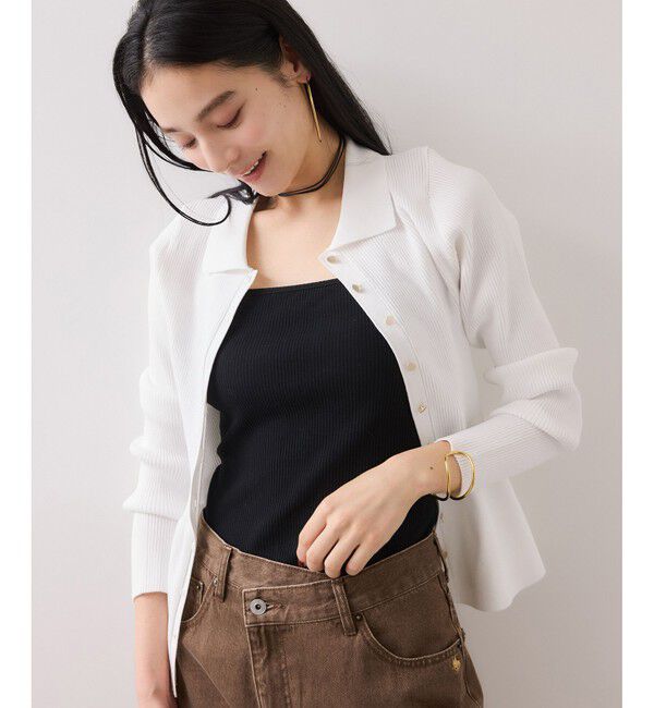 VIS「【洗える】襟付きペプラムカーディガン」|カーディガン|