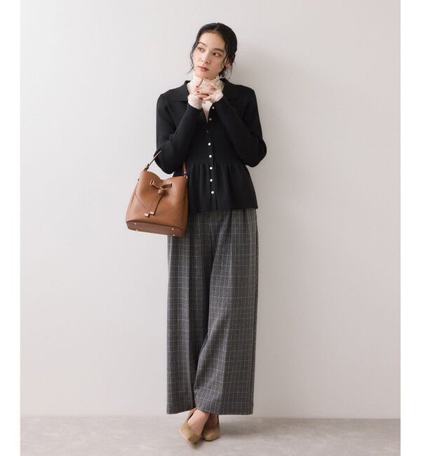 VIS「【洗える】襟付きペプラムカーディガン」|カーディガン|